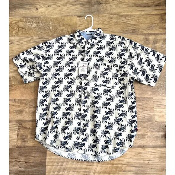 VTG Bugle Boy Mens Floral Blue Cotton Button Up Shirt Size XL Short Sleeve‎ NWT - Picture 2 of 12